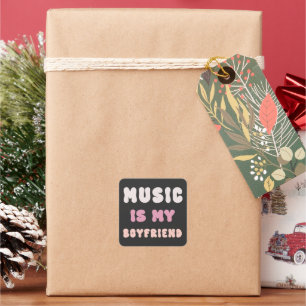 70-talets Groovy Typografi - Musik är min Boyvän Fyrkantigt Klistermärke