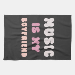 70-talets Groovy Typografi - Musik är min Boyvän Kökshandduk