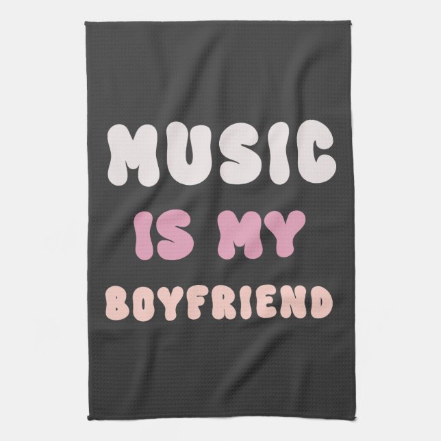 70-talets Groovy Typografi - Musik är min Boyvän Kökshandduk (Vertikal)