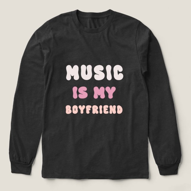 70-talets Groovy Typografi - Musik är min Boyvän T Shirt (Design framsida)