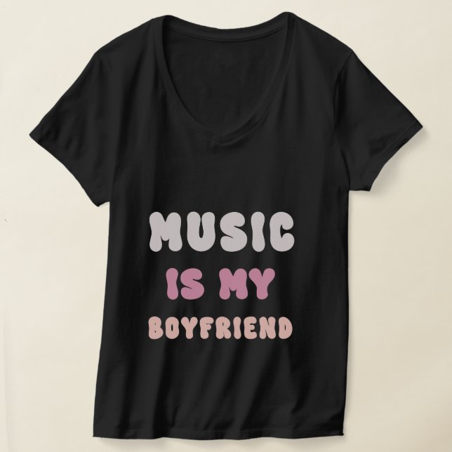 70-talets Groovy Typografi - Musik är min Boyvän T Shirt (Laydown)