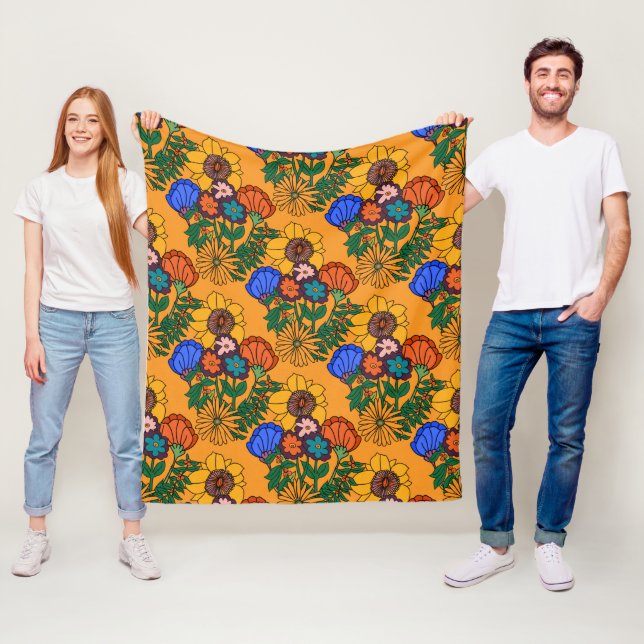 70-talets Gult för Retro-Blommigt - Modern botan i Fleecefilt (På plats)