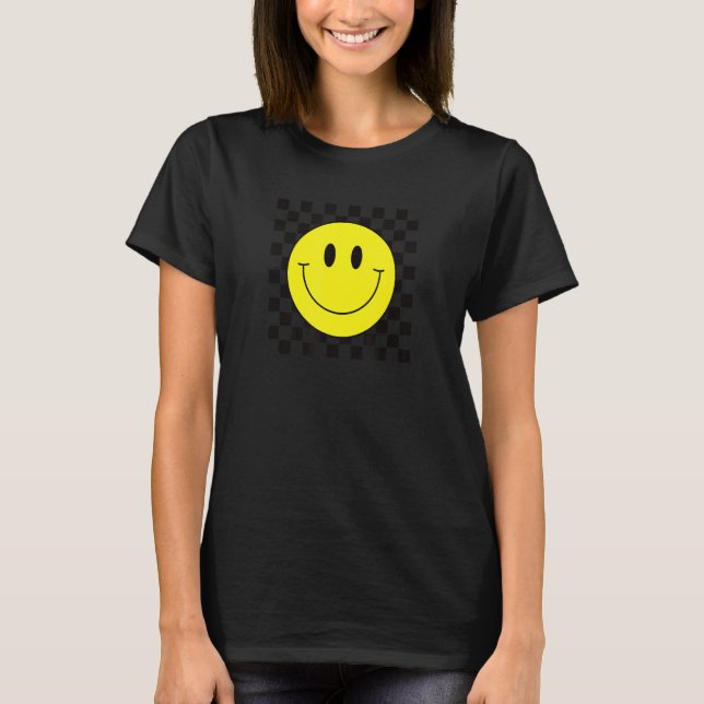 70-talets Gult Smile Ansikte Cute Checkered Smilin T Shirt (Framsida)