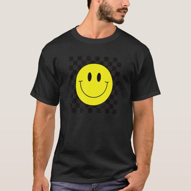 70-talets Gult Smile Ansikte Cute Checkered Smilin T Shirt (Framsida)