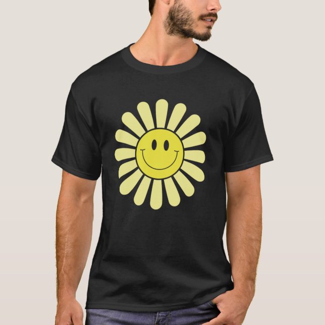 70-talets Gult Smile Ansikte Flower Lycklig Peace  T Shirt (Framsida)