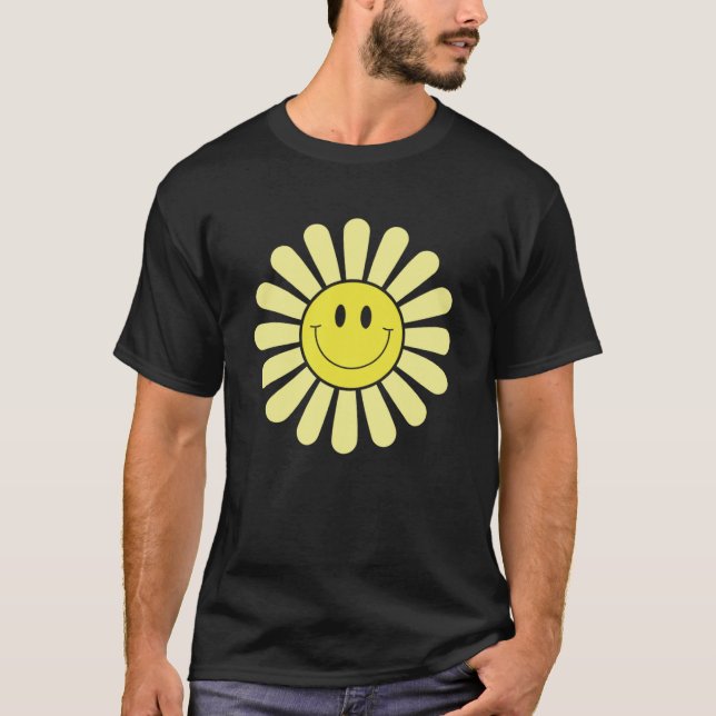 70-talets Gult Smile Ansikte Flower Lycklig Peace  T Shirt (Framsida)