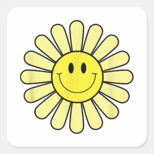 70-talets Gult Smile Ansikte Flower Shirt Lycklig Fyrkantigt Klistermärke
