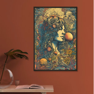 70-talets hippie Woman AI Art   Psychedelic Retro Poster