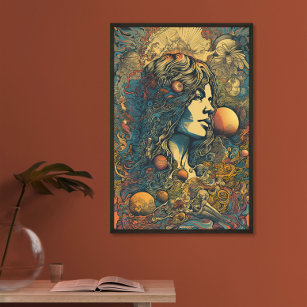 70-talets hippie Woman AI Art   Psychedelic Retro Poster