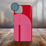 70-talets inspired Line Art - Red Rosa Rainbow Arc<br><div class="desc">En boho-design med stripe mönster och cirkelformade former i rött och rosa. En fet men minimal design med valfritt område att lägga till text.</div>
