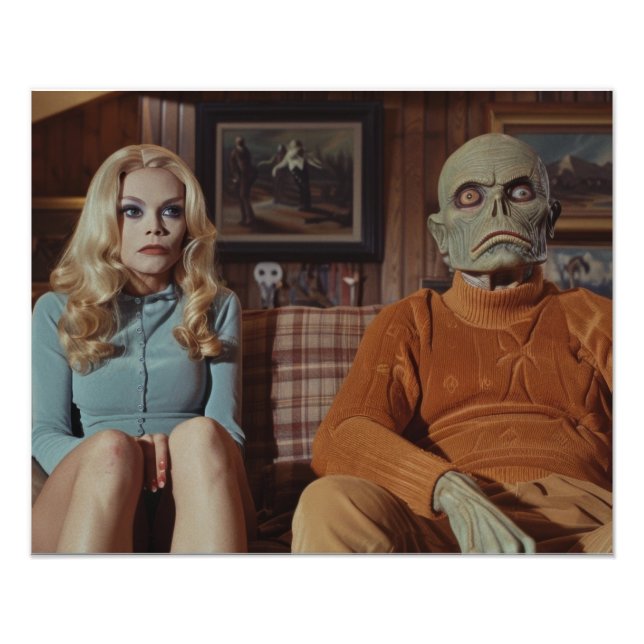70-talets monster och kvinna på soffan fototryck (Framsidan)