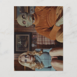 70-talets monster och kvinna på soffan vykort