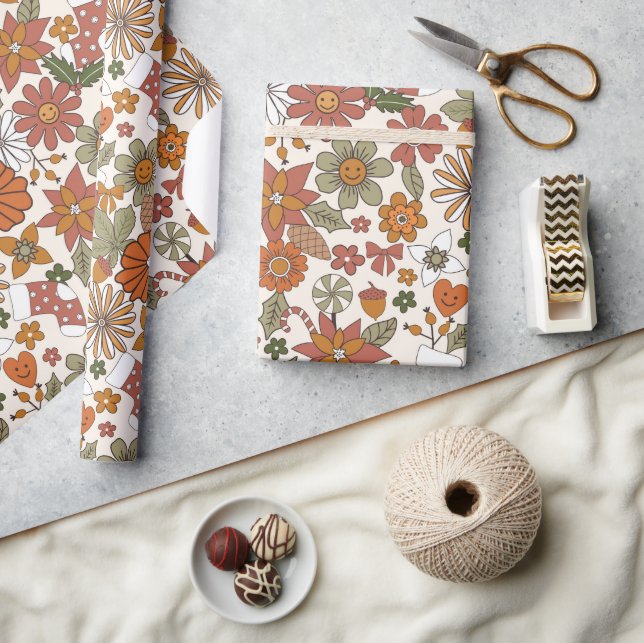 70-talets Nostalgia Retro Groovy Blomjul Presentpapper (Hantverk)