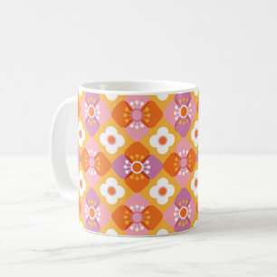 70-talets orange blommor kaffemugg