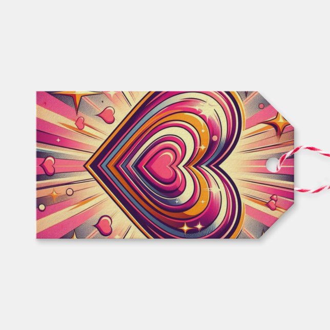 70-talets popkonst hjärta/Alla hjärtans Mugg Presentetikett (Framsidan (Horizontal))