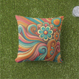 70-talets Psychedelic Blommigt Design - Retro Groo Kudde