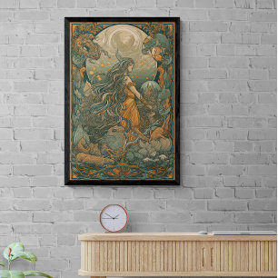 70-talets Psychedelic Hippie Chick AI Art.   Retro Poster