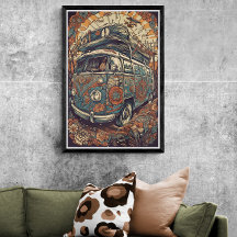 70-talets Psychedelic Hippie Van Retro AI Art