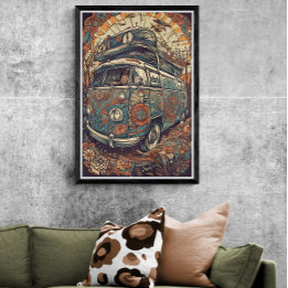 70-talets Psychedelic Hippie Van Retro AI Art Poster