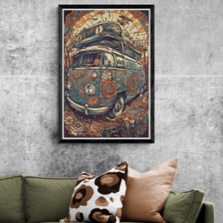 70-talets Psychedelic Hippie Van Retro AI Art Poster