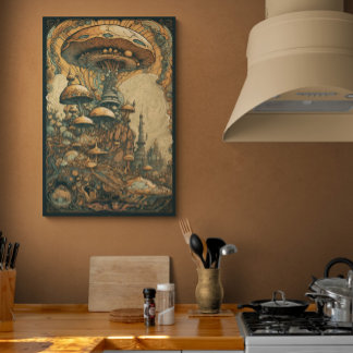70-talets Psychedelic Mushroom AI Art. | Retro-Abs Poster