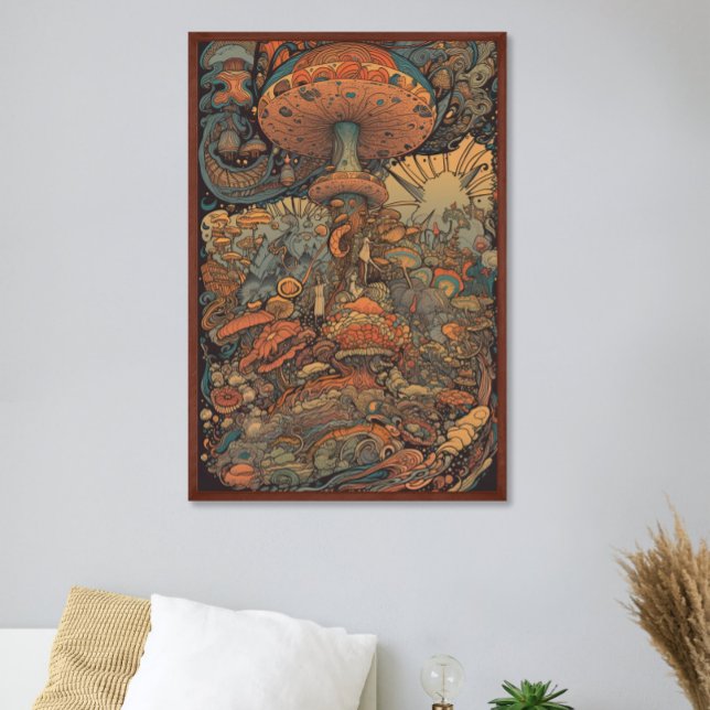 70-talets Psychedelic Mushroom Retro AI Art Poster (Skapare uppladdad)