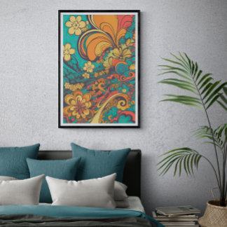 70-talets Psychedelic Retro Flower AI Art | VINTAG Poster