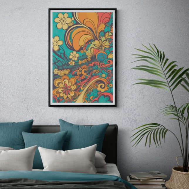 70-talets Psychedelic Retro Flower AI Art | VINTAG Poster (Skapare uppladdad)