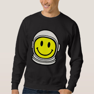 70-talets Retro Astronaut Gult Smile Ansikte Smili Lång Ärmad Tröja