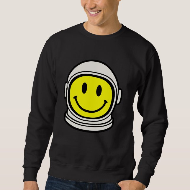70-talets Retro Astronaut Gult Smile Ansikte Smili Lång Ärmad Tröja (Framsida)