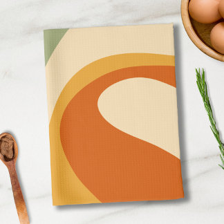 70-talets Retro Groovy Mönster Cream, Grönt, Orang Kökshandduk