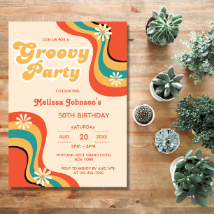 70-talets Retro Groovy Party Daisy Flower Birthday Inbjudningar