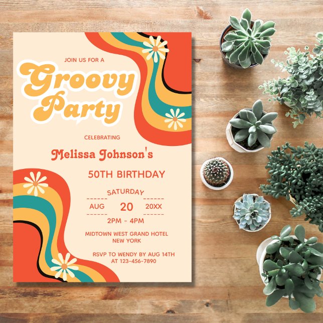 70-talets Retro Groovy Party Daisy Flower Birthday Inbjudningar (Skapare uppladdad)