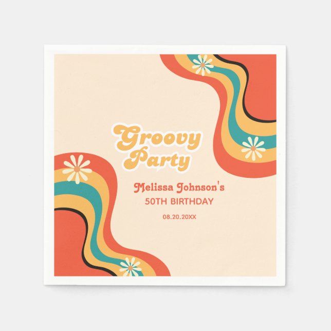 70-talets Retro Groovy Party Daisy Flower Birthday Pappersservett (Framsidan)