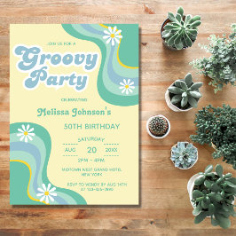 70-talets Retro Groovy Party Daisy Gult Birthday Inbjudningar