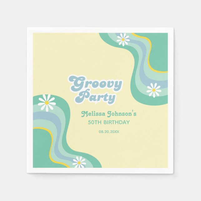 70-talets Retro Groovy Party Daisy Gult Birthday Pappersservett (Framsidan)