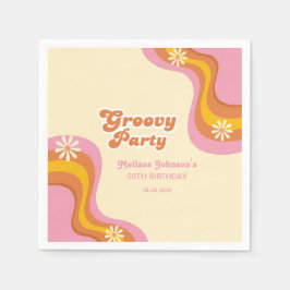 70-talets Retro Groovy Party Daisy Peach Birthday Pappersservett