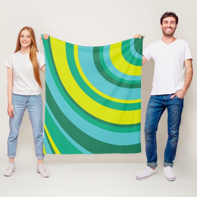 70-talets Retro Groovy Wave Rainbow Teal Grönt Fleecefilt (På plats)