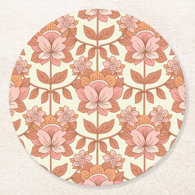 70-talets Retro Inspired Underlägg Papper Rund (Framsidan)