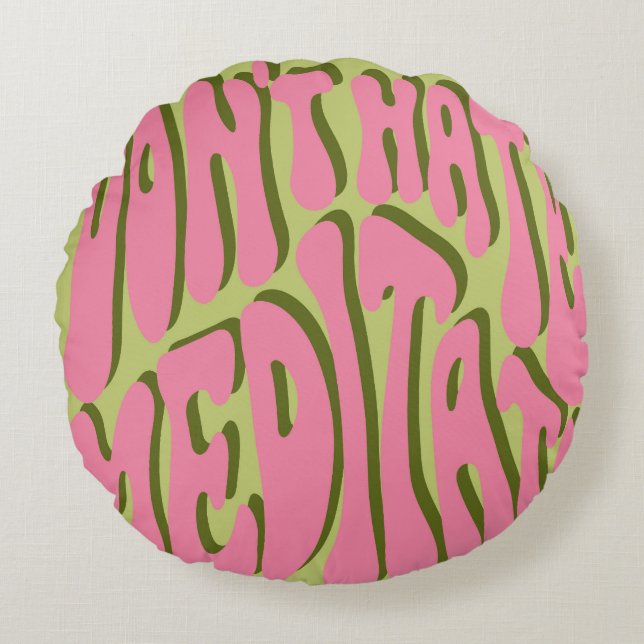 70-talets retro: "Meditate" Motiverande Poster Rund Kudde (Framsidan)