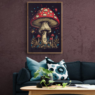70-talets Retro Mushroom AI Art Psykedelisk Vint Poster