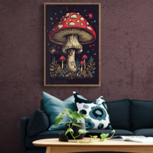 70-talets Retro Mushroom AI Art   Psykedelisk Vint Poster