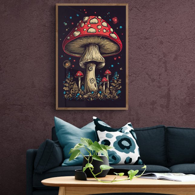 70-talets Retro Mushroom AI Art | Psykedelisk Vint Poster (Skapare uppladdad)