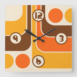 70-talets Retro Vintage Stil Geometric Mönster Fyrkantig Klocka