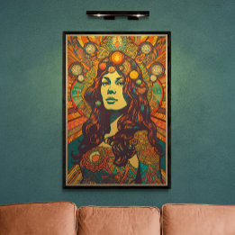 70-talets Retro Woman Porträtt AI Art | Psykedelis Poster