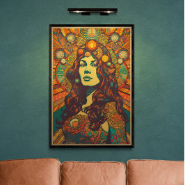 70-talets Retro Woman Porträtt AI Art | Psykedelis Poster