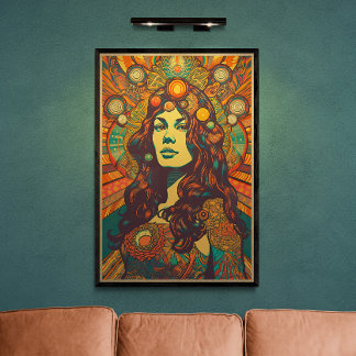 70-talets Retro Woman Porträtt AI Art | Psykedelis Poster