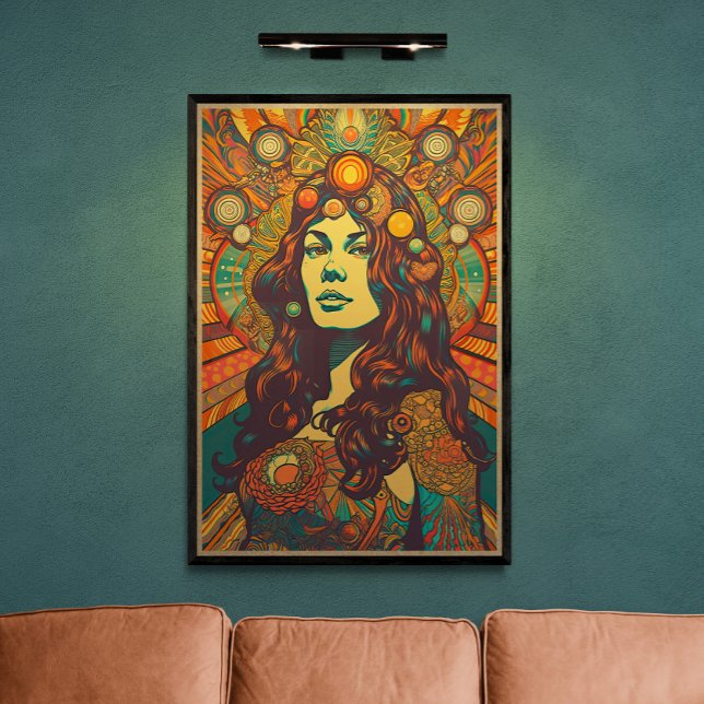 70-talets Retro Woman Porträtt AI Art | Psykedelis Poster (Skapare uppladdad)