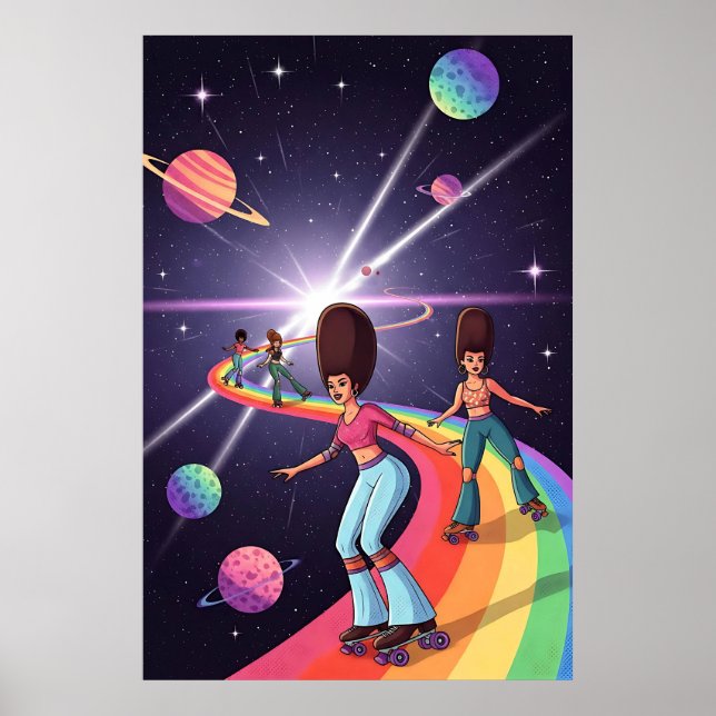 70-talets roller Skater Cosmic Rainbow Poster (Framsidan)