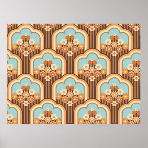 70-talets sömlös design i tapet, vintage blommor poster